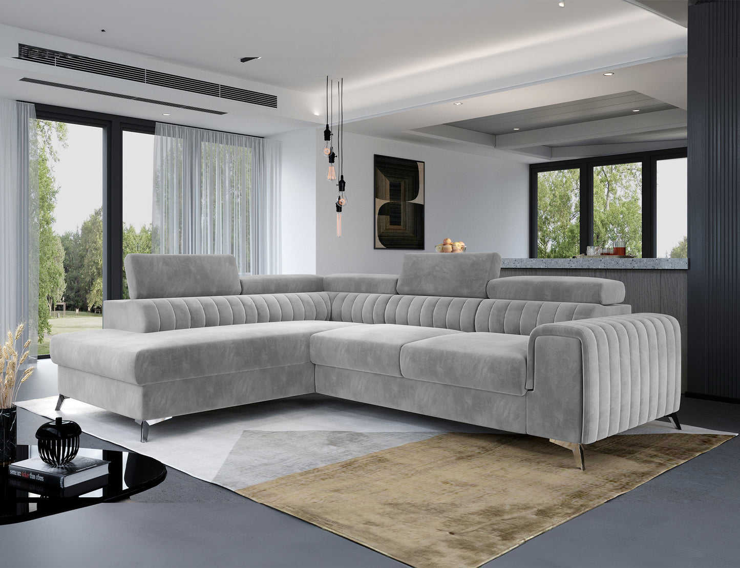 Laurence Sectional Storage Sleeper Chaise Sofa - Light Grey