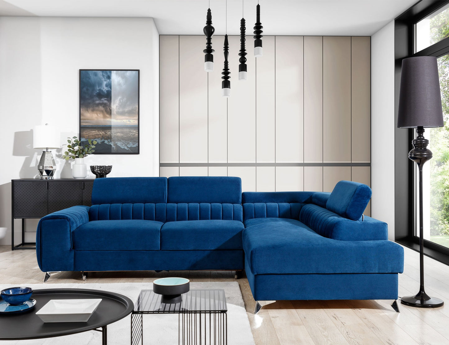 Laurence Sectional Storage Sleeper Chaise Sofa - Blue
