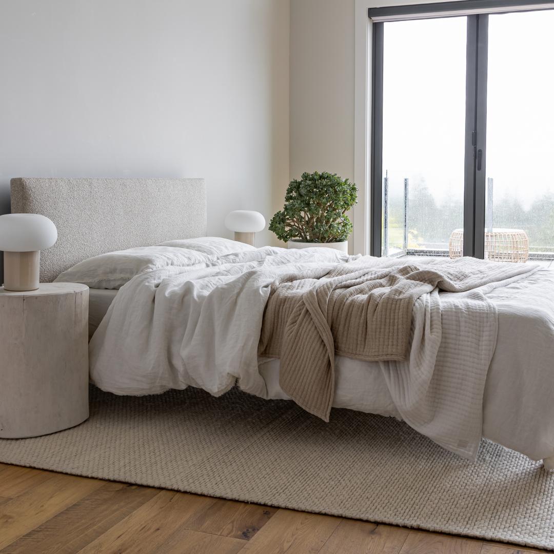 ReForm Creative Home Luna Tool Free Upholstered Queen Bed - Beige Free Delivery USA & Canada