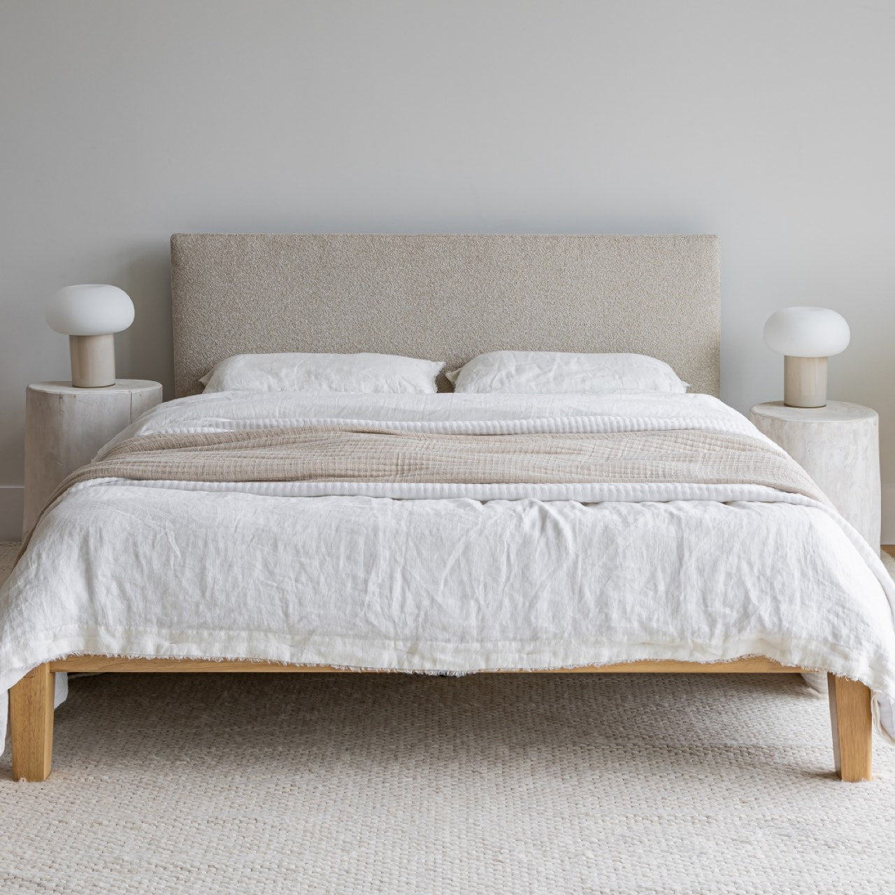 ReForm Creative Home Luna Tool Free Upholstered Double Bed - Beige Free Delivery USA & Canada