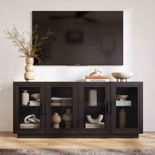 Meuble TV/Console multimédia de rangement en bois naturel Marais 72" - Plusieurs options de couleur