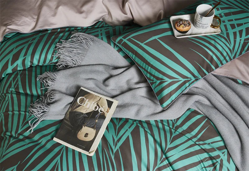 Eden 600 TC Floral Cotton Duvet Set - Green/Brown