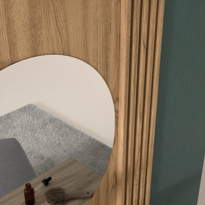 Entsian Oak Wood Paneled Floating Vanity w/Mirror - Artisan Oak