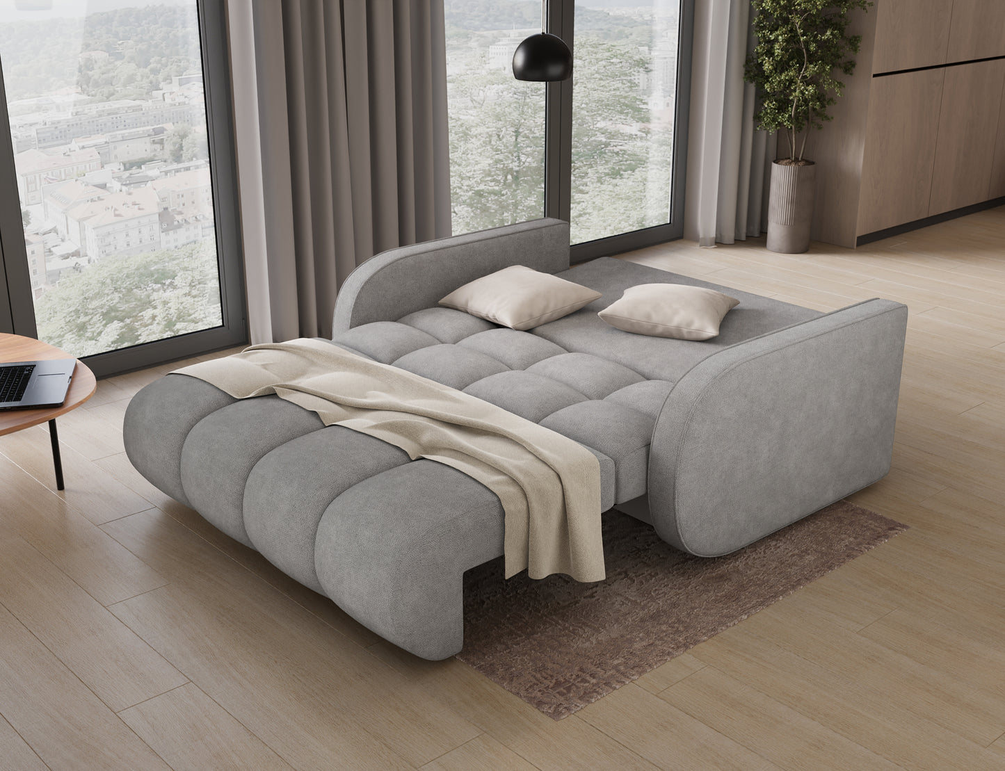 ReForm Creative Home Deverio 3 Seater Condo Size Storage Sleeper Sofa - Light Grey-Free Delivery-USA & CANADA
