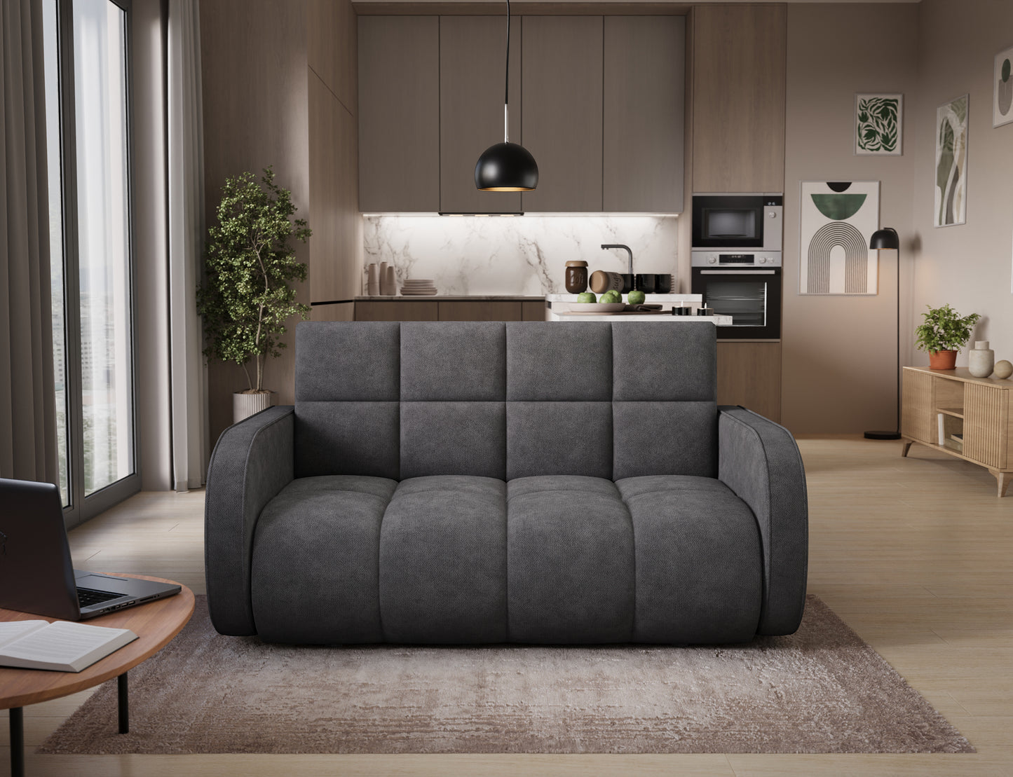 ReForm Creative Home Deverio 3 Seater Condo Size Storage Sleeper Sofa - Dark Grey-Free Delivery-USA & CANADA