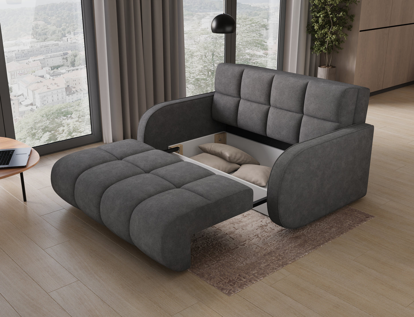 ReForm Creative Home Deverio 3 Seater Condo Size Storage Sleeper Sofa - Dark Grey-Free Delivery-USA & CANADA