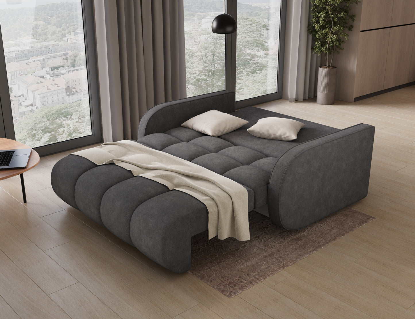 ReForm Creative Home Deverio 3 Seater Condo Size Storage Sleeper Sofa - Dark Grey-Free Delivery-USA & CANADA