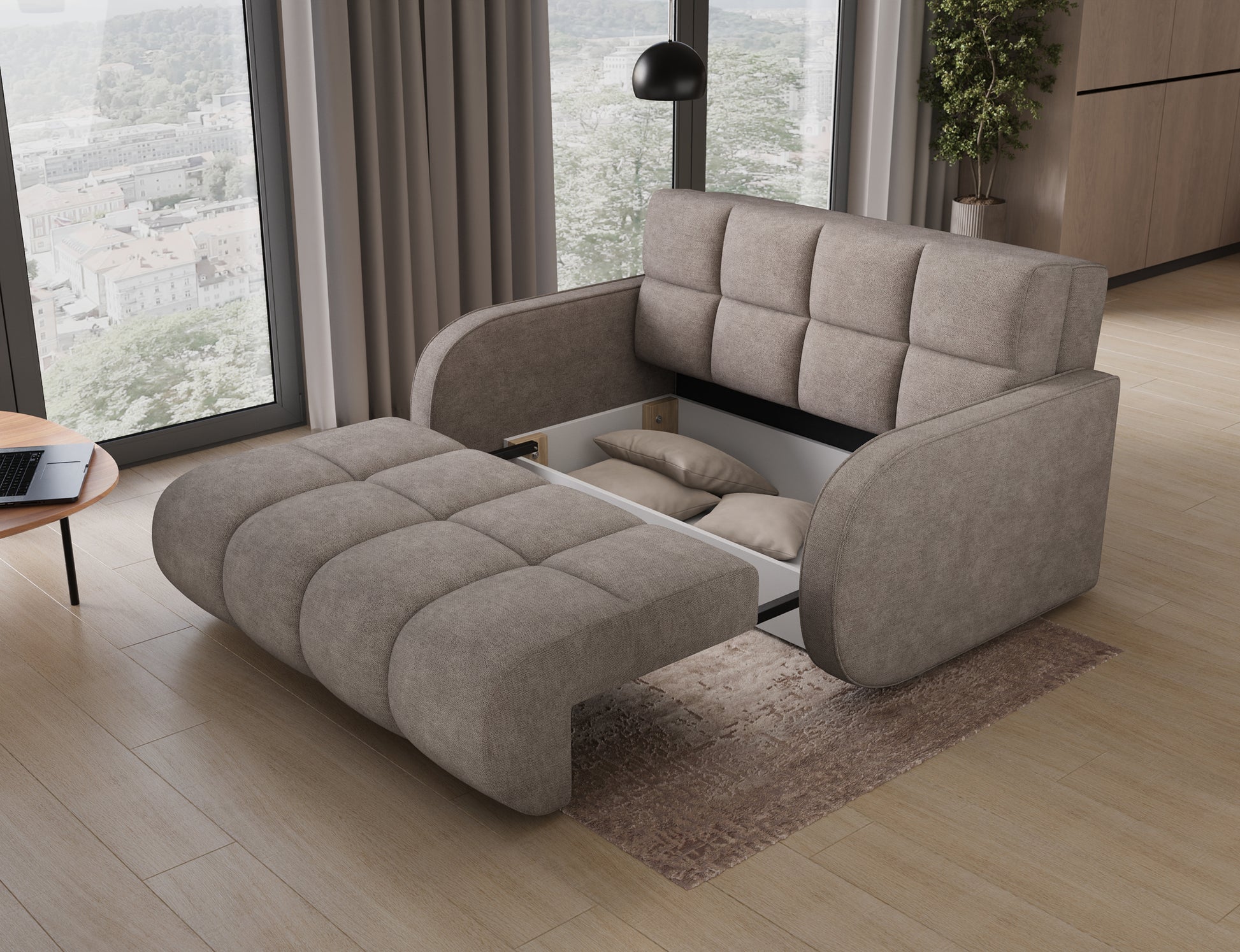 ReForm Creative Home Deverio 3 Seater Condo Size Storage Sleeper Sofa - Mocha Brown-Free Delivery-USA & CANADA