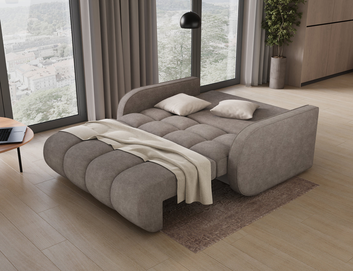 ReForm Creative Home Deverio 3 Seater Condo Size Storage Sleeper Sofa - Mocha Brown-Free Delivery-USA & CANADA