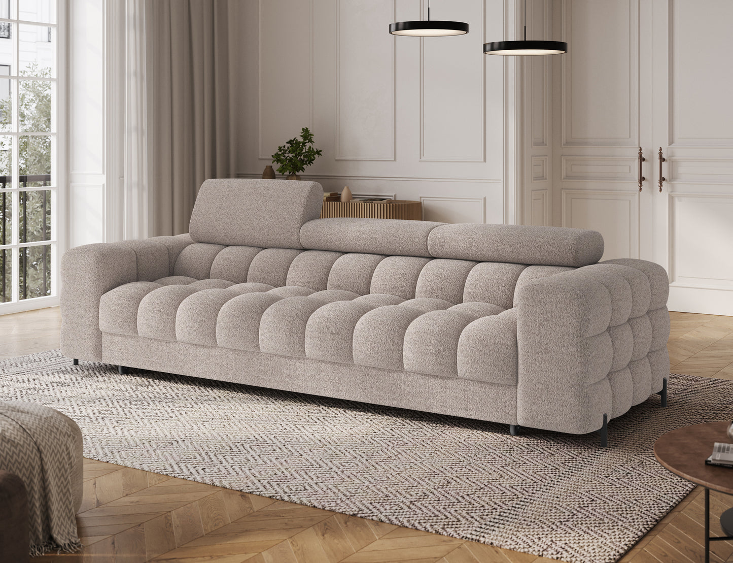 ReForm Creative Home Festello 3 Seater Sleeper Chaise Sofa - Beige-Free Delivery-USA & CANADA