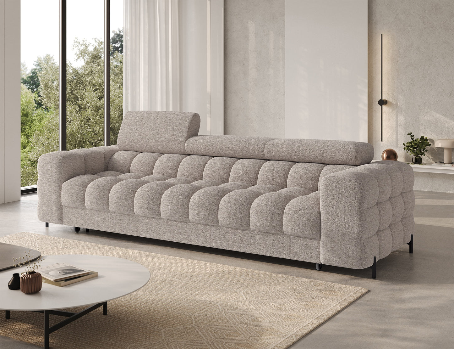ReForm Creative Home Festello 3 Seater Sleeper Chaise Sofa - Beige-Free Delivery-USA & CANADA