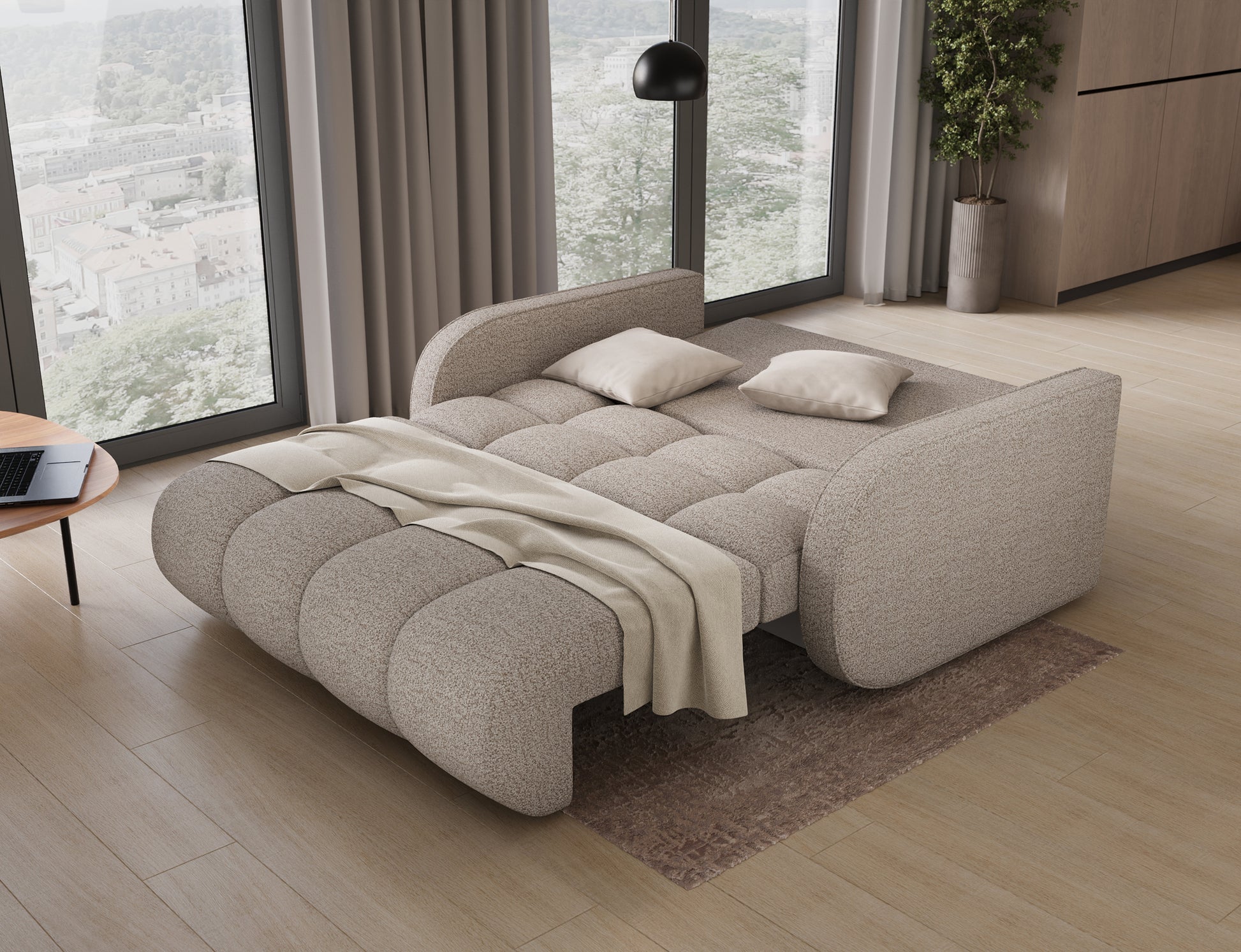 ReForm Creative Home Deverio 3 Seater Condo Size Storage Sleeper Sofa - Beige-Free Delivery-USA & CANADA