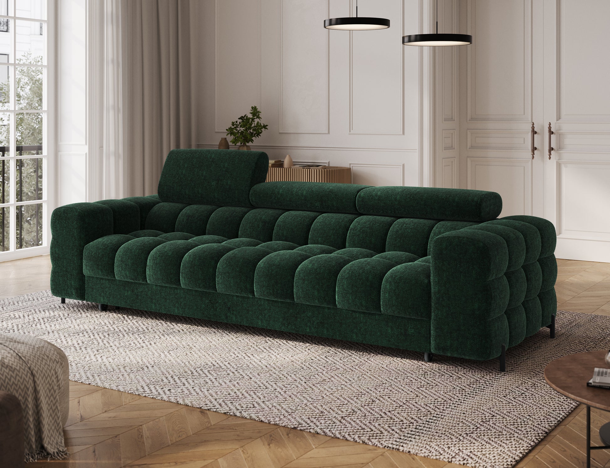 ReForm Creative Home Festello 3 Seater Sleeper Chaise Sofa - Emerald Green-Free Delivery-USA & CANADA