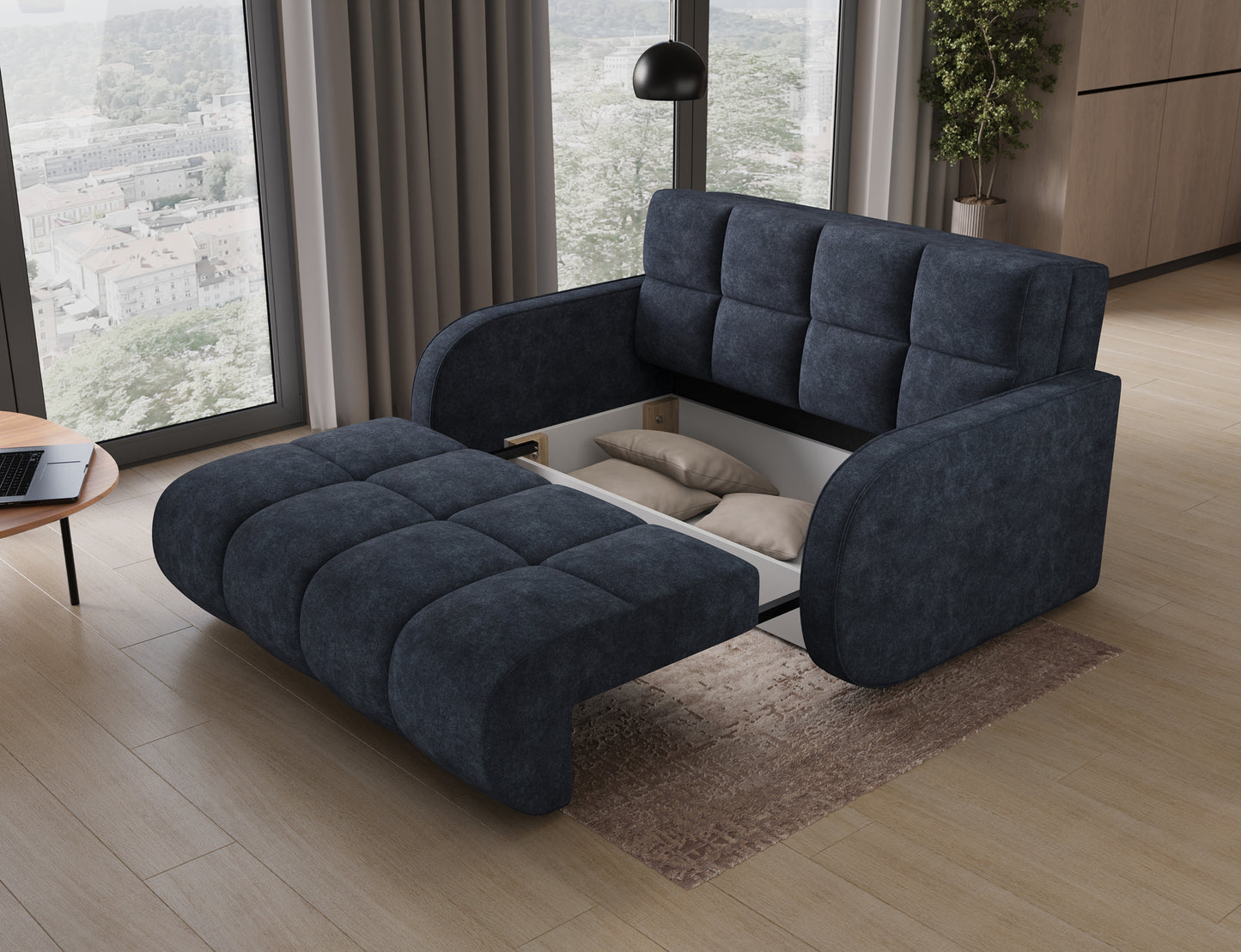 ReForm Creative Home Deverio 3 Seater Condo Size Storage Sleeper Sofa - Navy Blue-Free Delivery-USA & CANADA