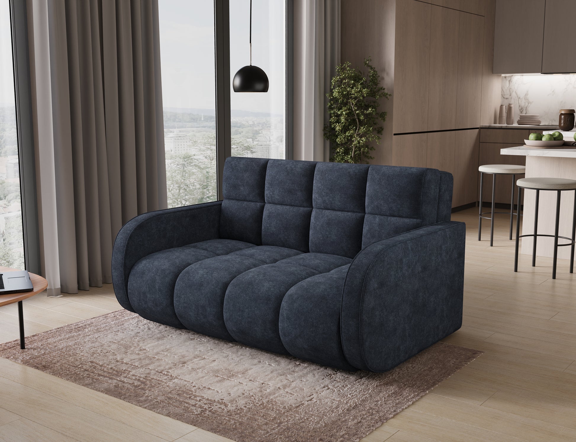 ReForm Creative Home Deverio 3 Seater Condo Size Storage Sleeper Sofa - Navy Blue-Free Delivery-USA & CANADA