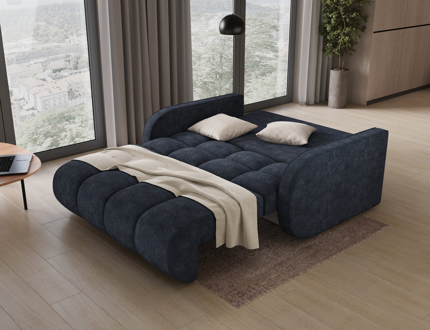 ReForm Creative Home Deverio 3 Seater Condo Size Storage Sleeper Sofa - Navy Blue-Free Delivery-USA & CANADA