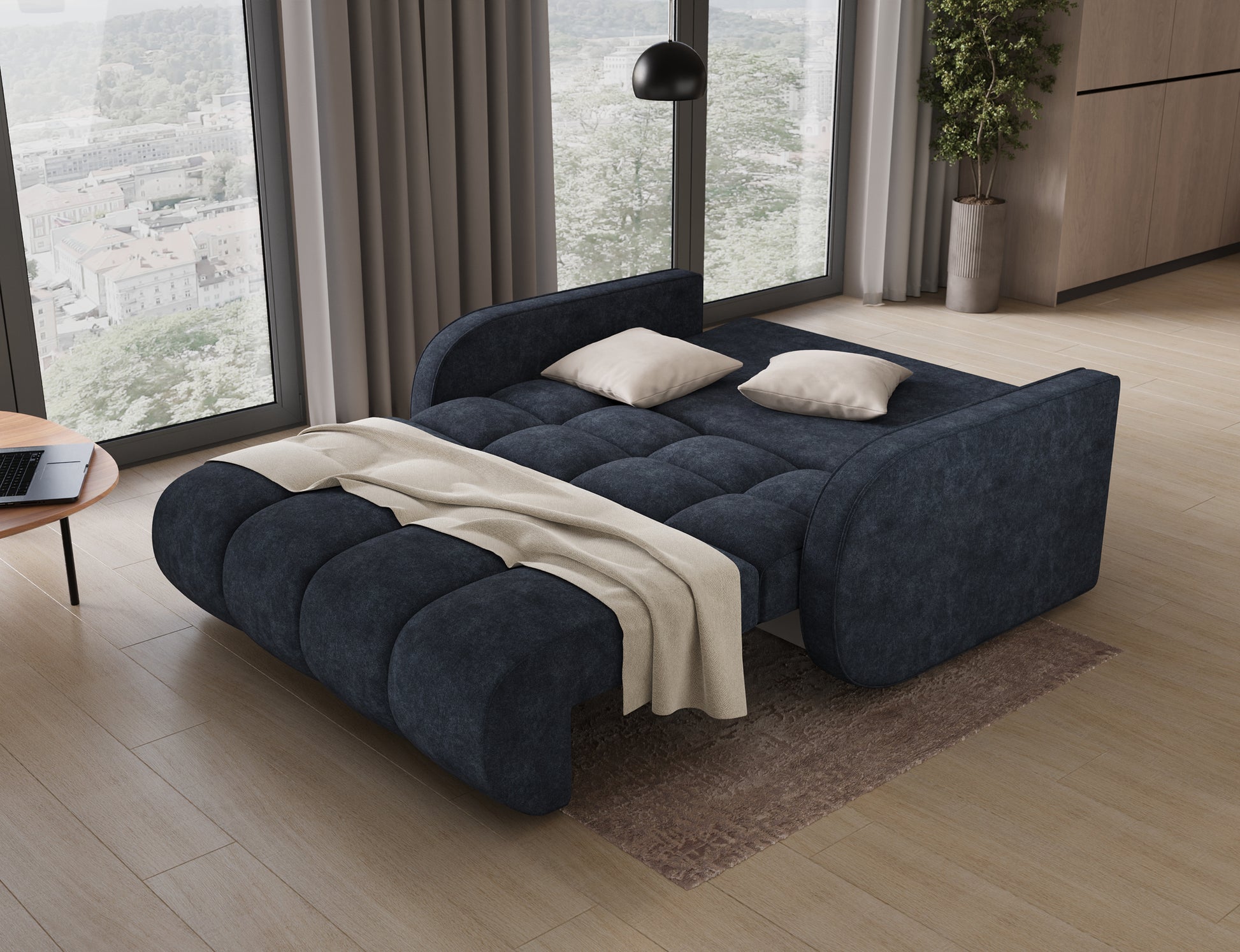 ReForm Creative Home Deverio 3 Seater Condo Size Storage Sleeper Sofa - Navy Blue-Free Delivery-USA & CANADA
