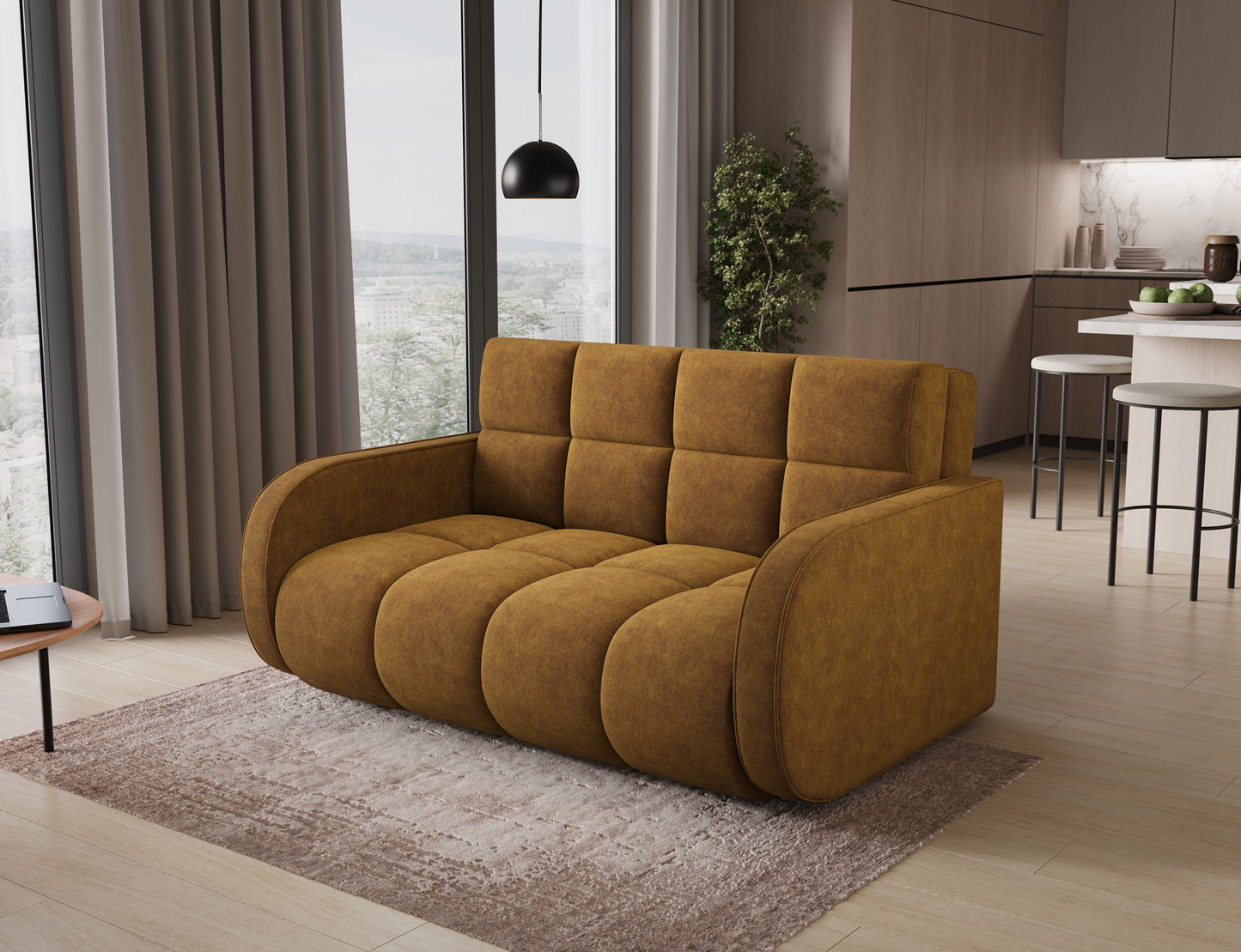 eForm Creative Home Deverio 3 Seater Condo Size Storage Sleeper Sofa - Mustard-Free Delivery-USA & CANADA