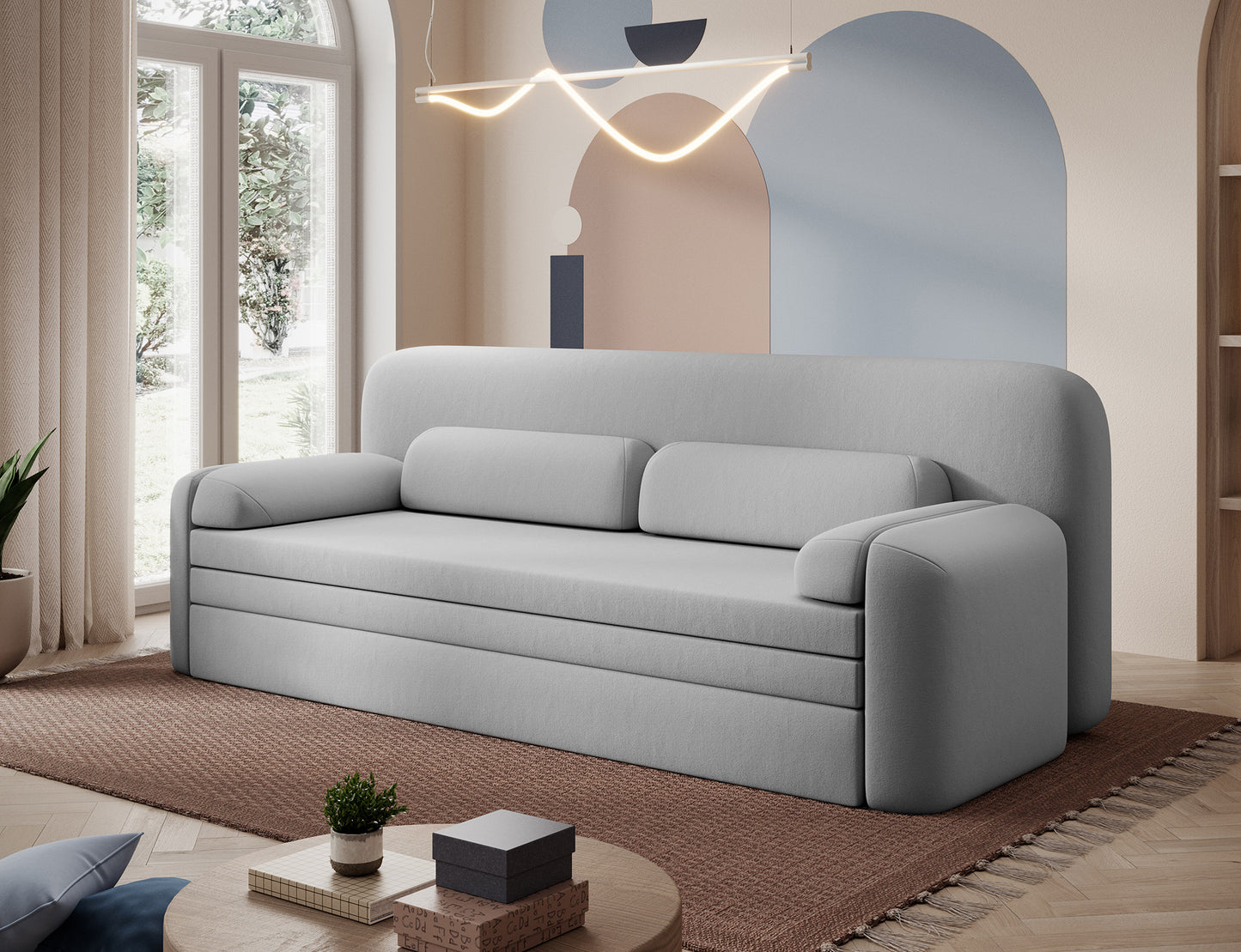 Elioss 3 Seater Storage Sleeper Sofa - Light Grey