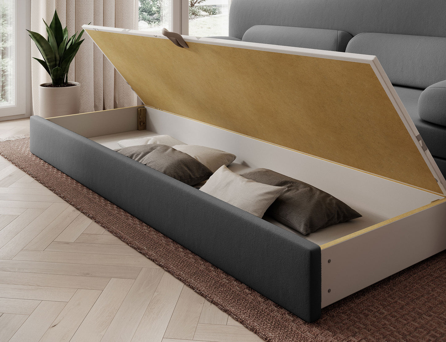 Elioss 3 Seater Storage Sleeper Sofa - Dark Grey