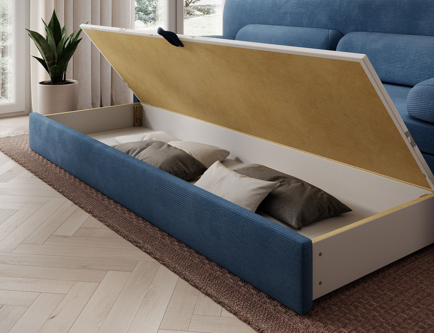 Elioss 3 Seater Storage Sleeper Sofa - Blue