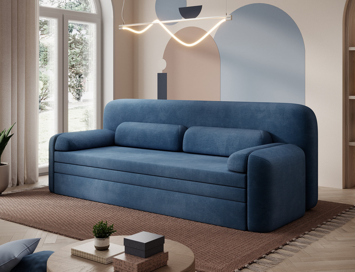 Elioss 3 Seater Storage Sleeper Sofa - Blue