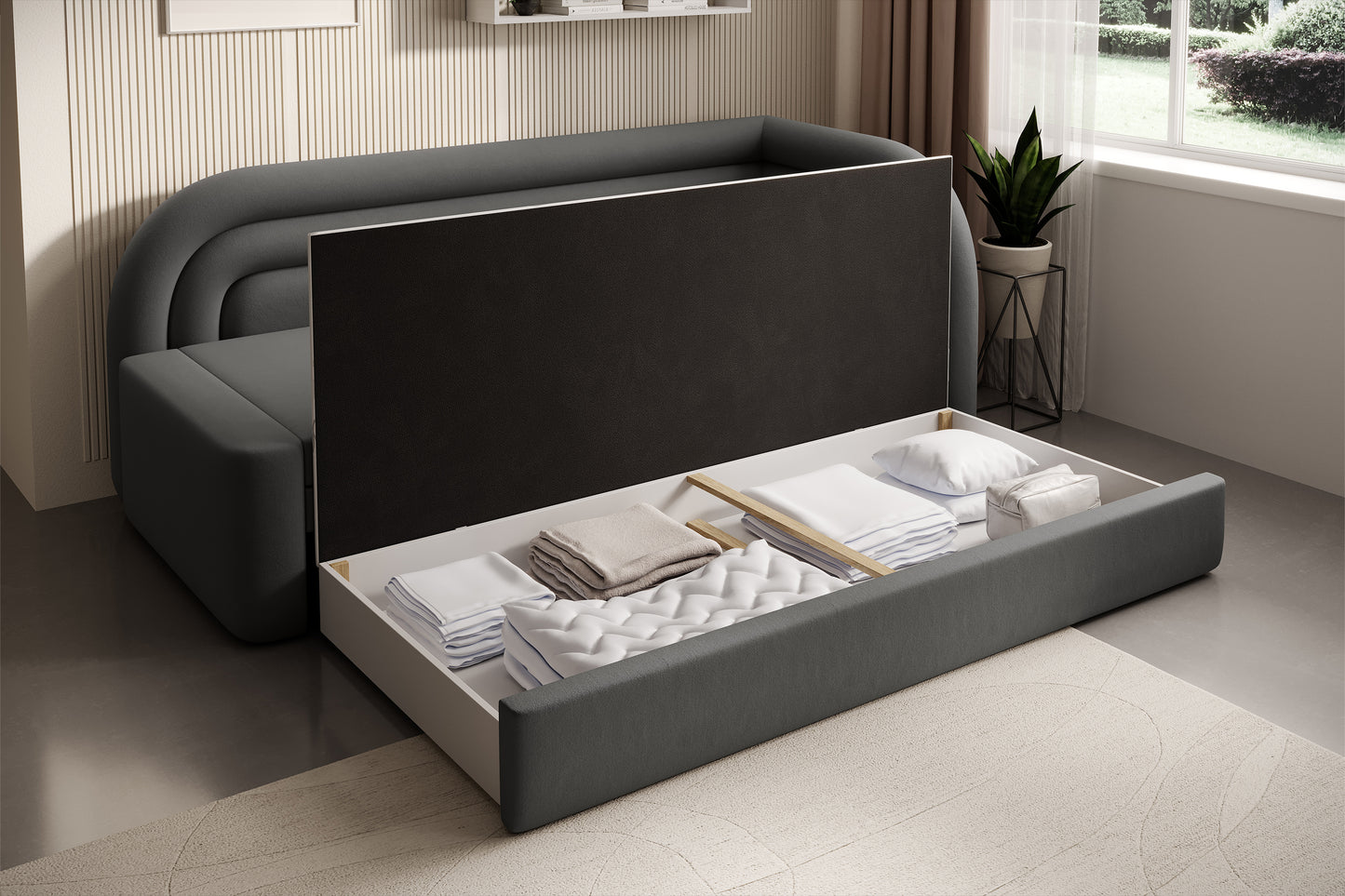 Fabillo Storage Sleeper Sofa - Dark Grey