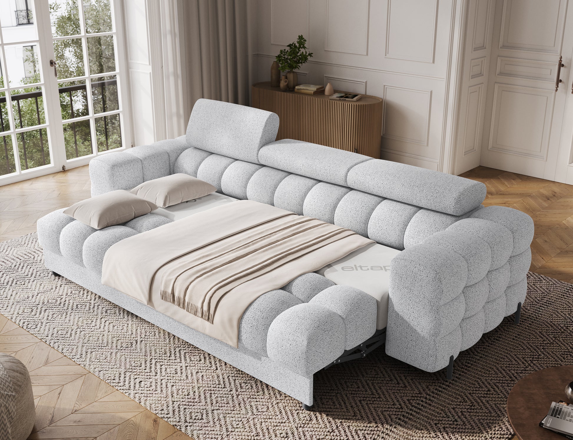 ReForm Creative Home Festello 3 Seater Sleeper Chaise Sofa - Light Grey-Free Delivery-USA & CANADA