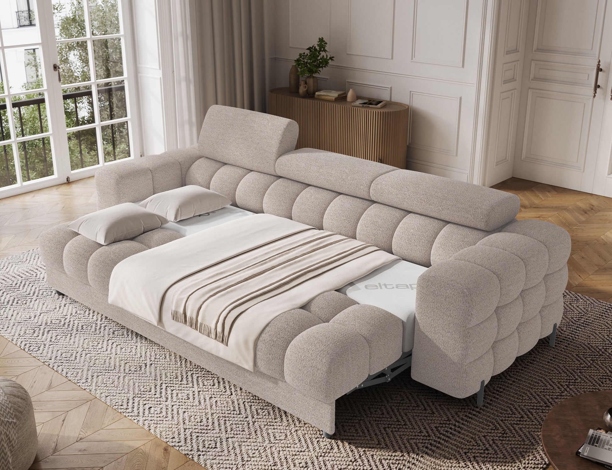 ReForm Creative Home Festello 3 Seater Sleeper Chaise Sofa - Beige-Free Delivery-USA & CANADA