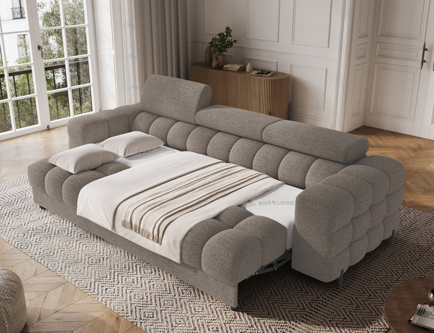 ReForm Creative Home Festello 3 Seater Sleeper Chaise Sofa - Brown-Free Delivery-USA & CANADA