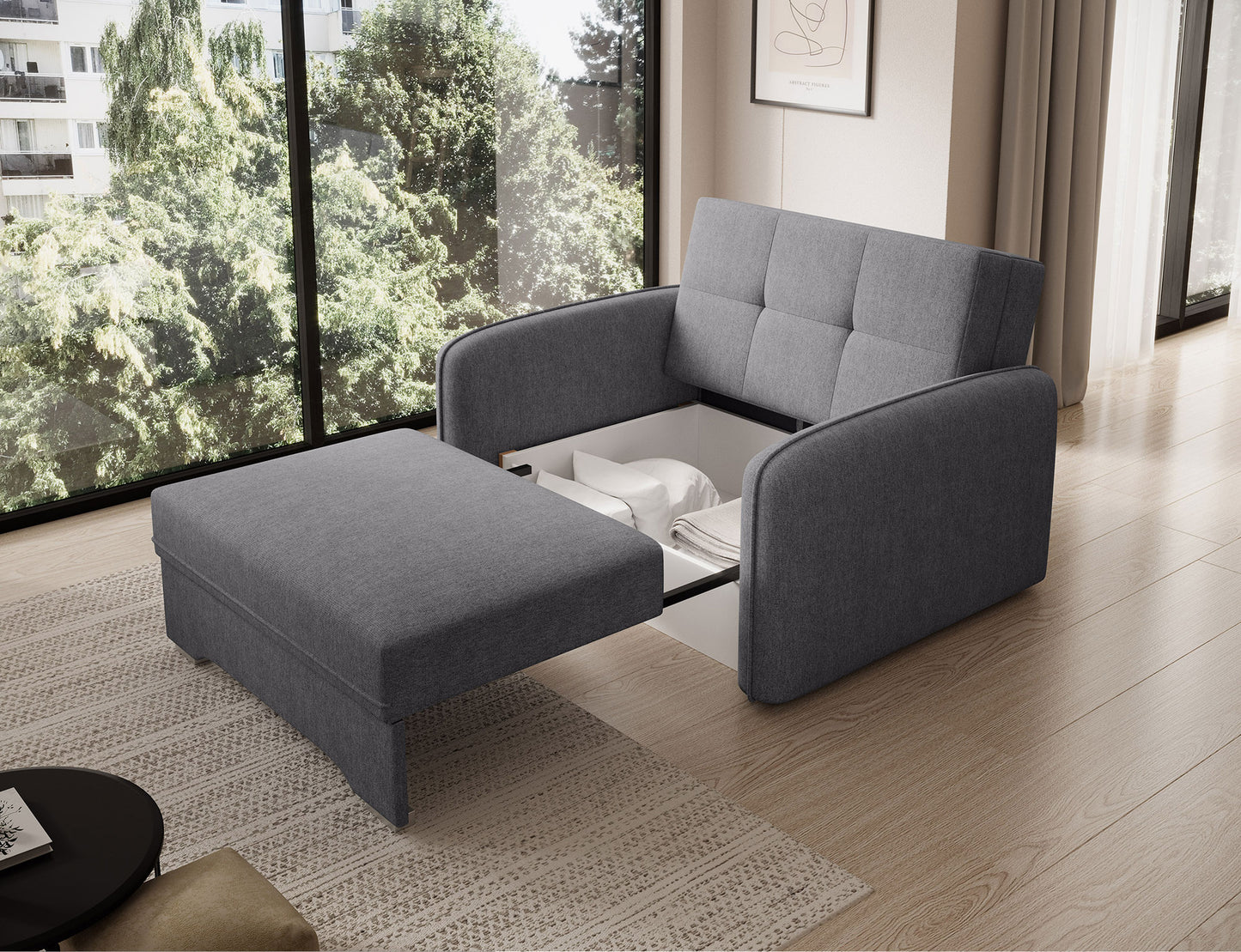 Laine Condo Style 1 Seater Storage Sleeper Sofa - Medium Grey