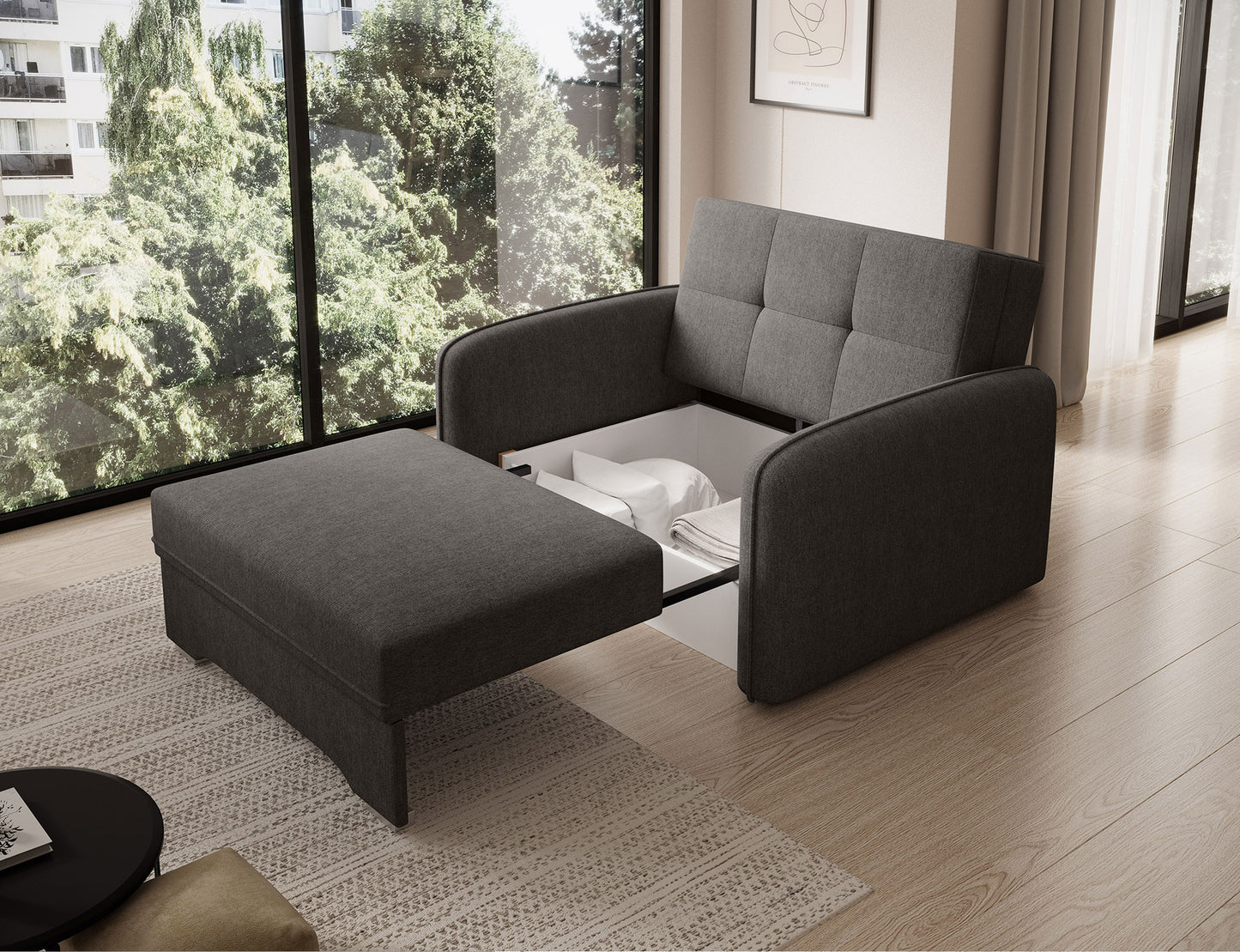 Laine Condo Style 1 Seater Storage Sleeper Sofa - Dark Grey