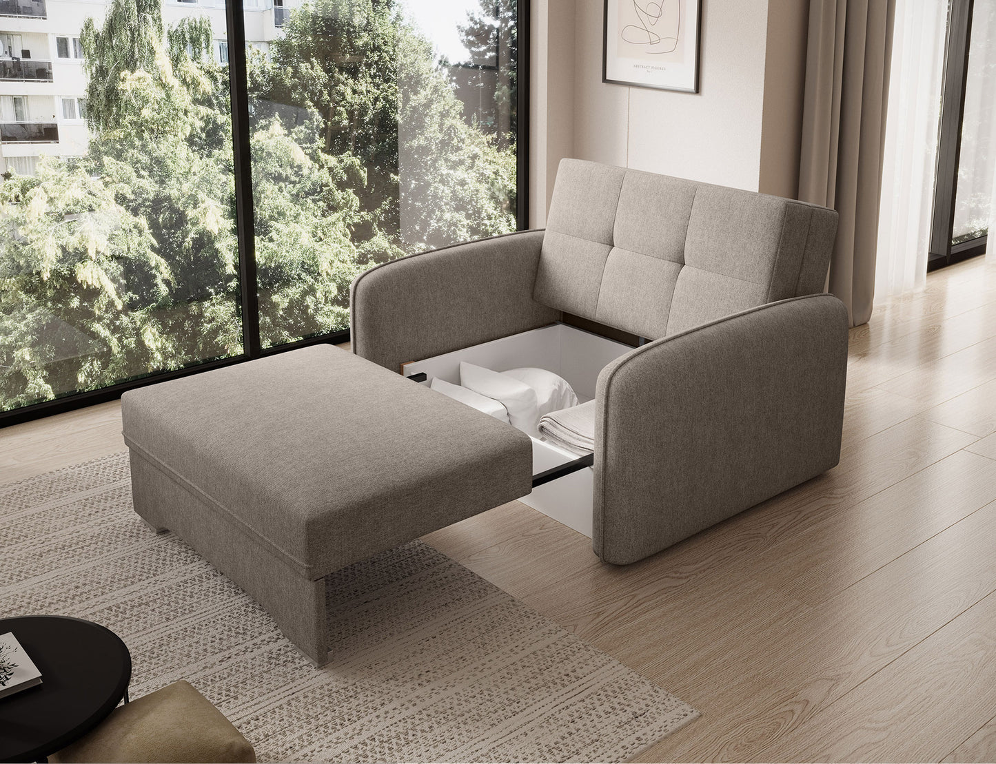 Laine Condo Style 1 Seater Storage Sleeper Sofa - Beige