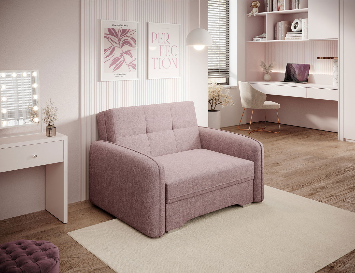 Laine Condo Style 1 Seater Storage Sleeper Sofa - Blush