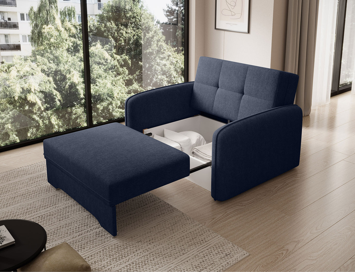 Laine Condo Style 1 Seater Storage Sleeper Sofa - Navy Blue