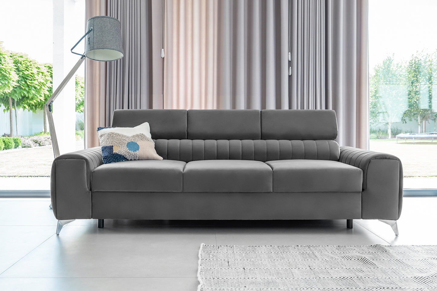 Laurence 3 Seater Velvet Sleeper Sofa - Light Grey