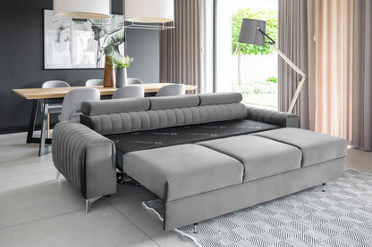 Laurence 3 Seater Velvet Sleeper Sofa - Light Grey