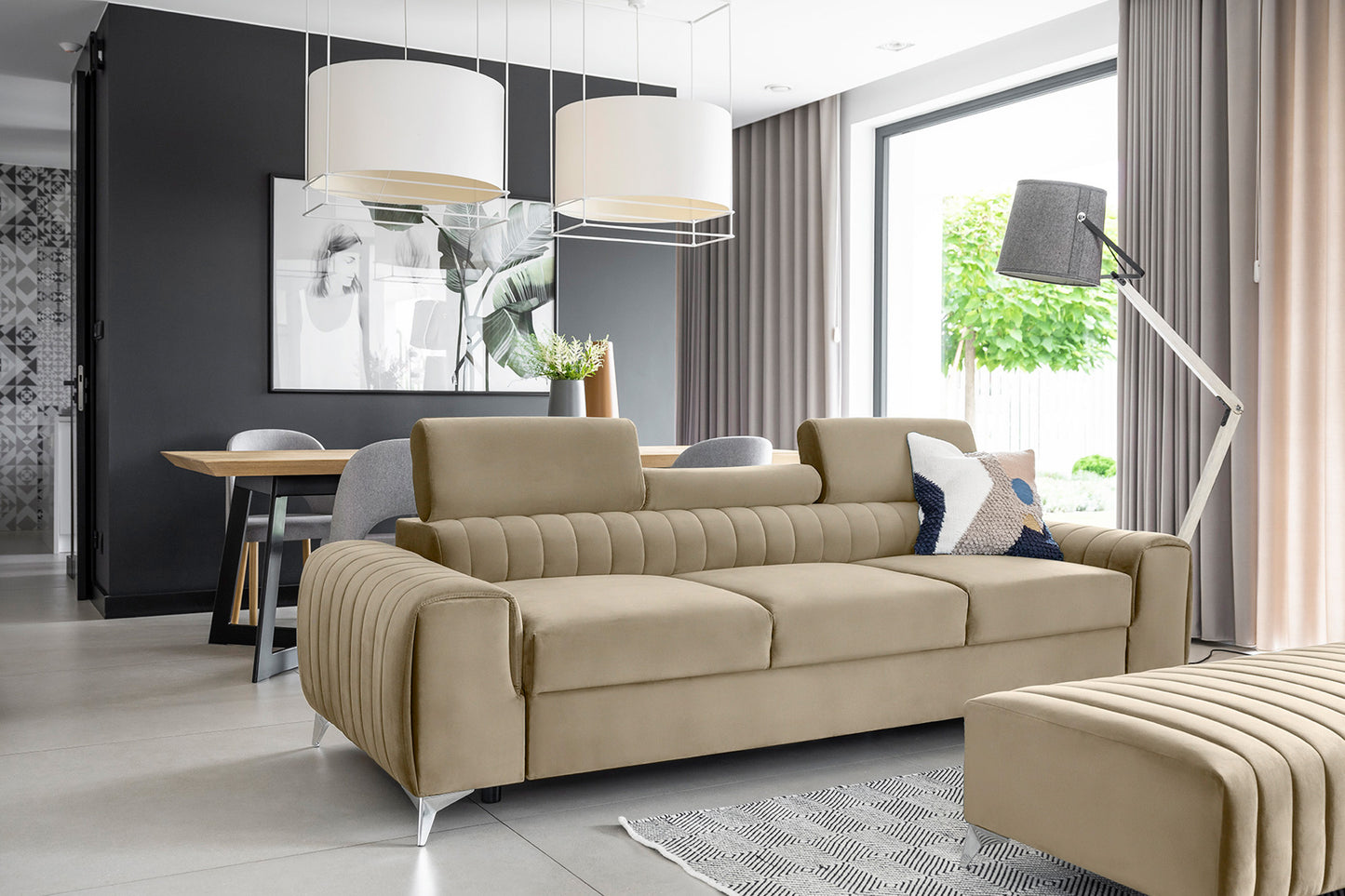 Laurence 3 Seater Velvet Sleeper Sofa - Beige