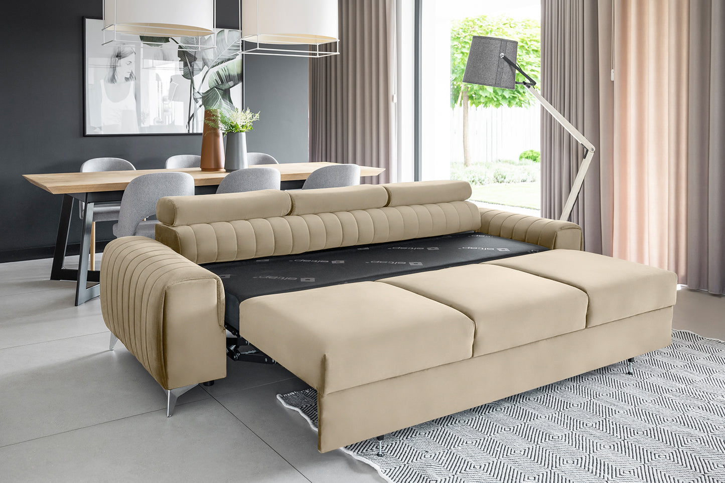 Laurence 3 Seater Velvet Sleeper Sofa - Beige