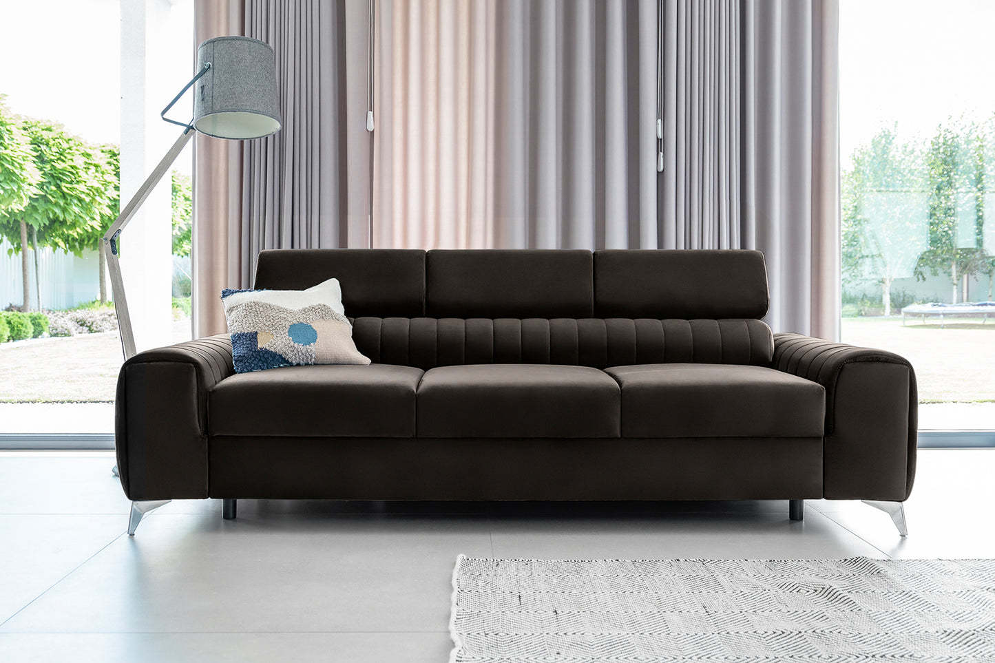 Laurence 3 Seater Velvet Sleeper Sofa - Dark Brown