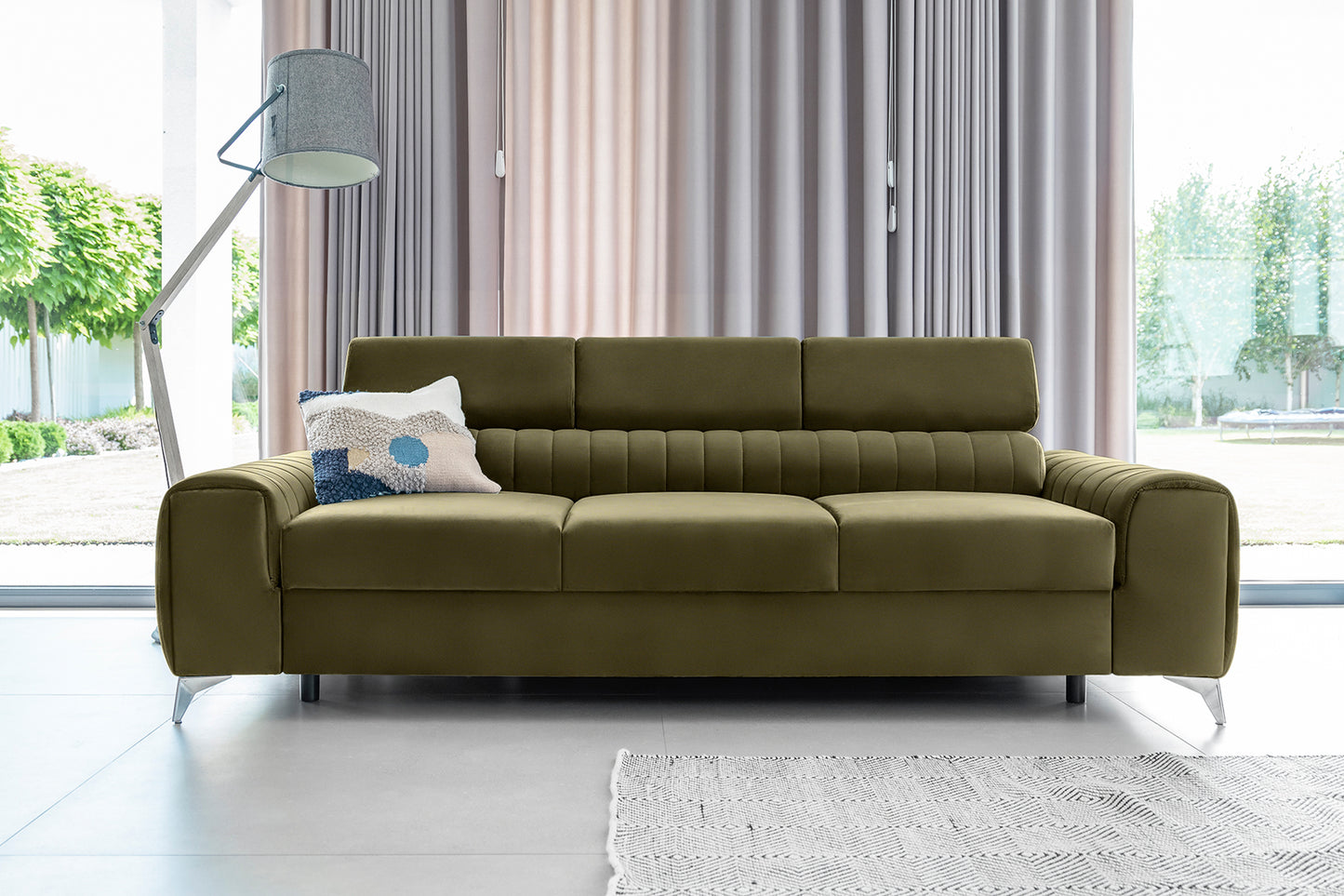 Laurence 3 Seater Velvet Sleeper Sofa - Olive Green