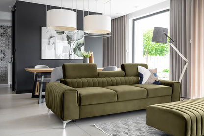 Laurence 3 Seater Velvet Sleeper Sofa - Olive Green