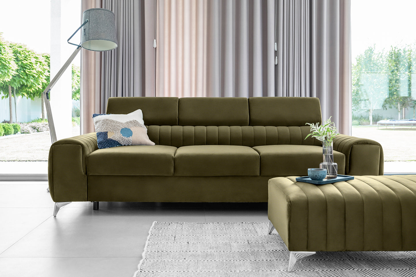 Laurence 3 Seater Velvet Sleeper Sofa - Olive Green