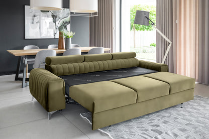 Laurence 3 Seater Velvet Sleeper Sofa - Olive Green
