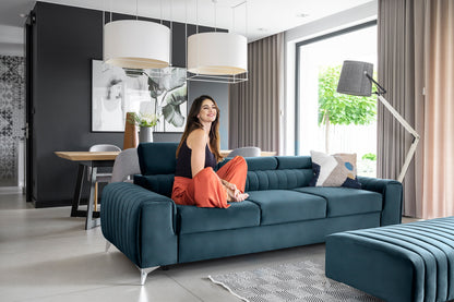 Laurence 3 Seater Velvet Sleeper Sofa - Teal Blue