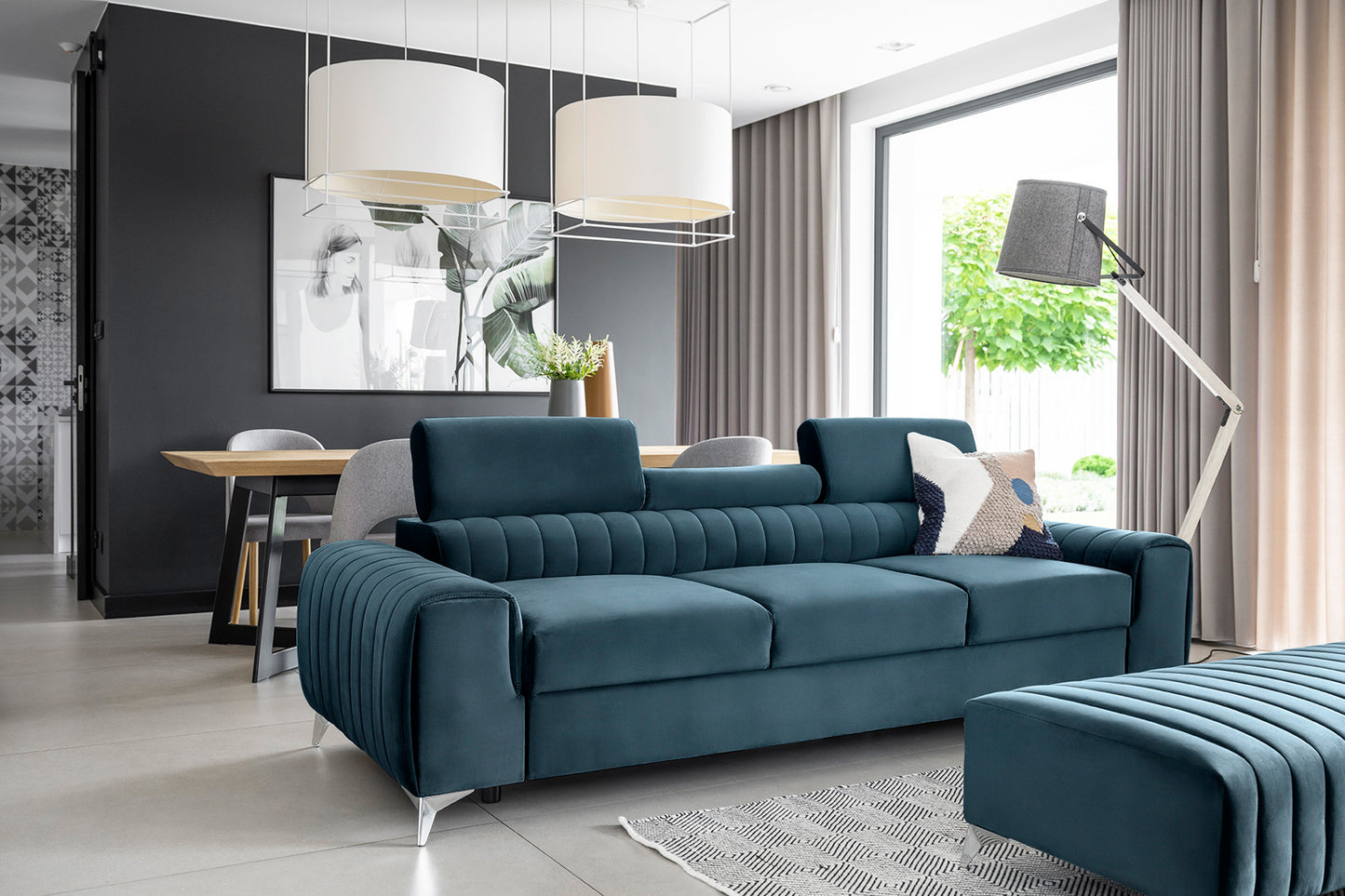 Laurence 3 Seater Velvet Sleeper Sofa - Teal Blue