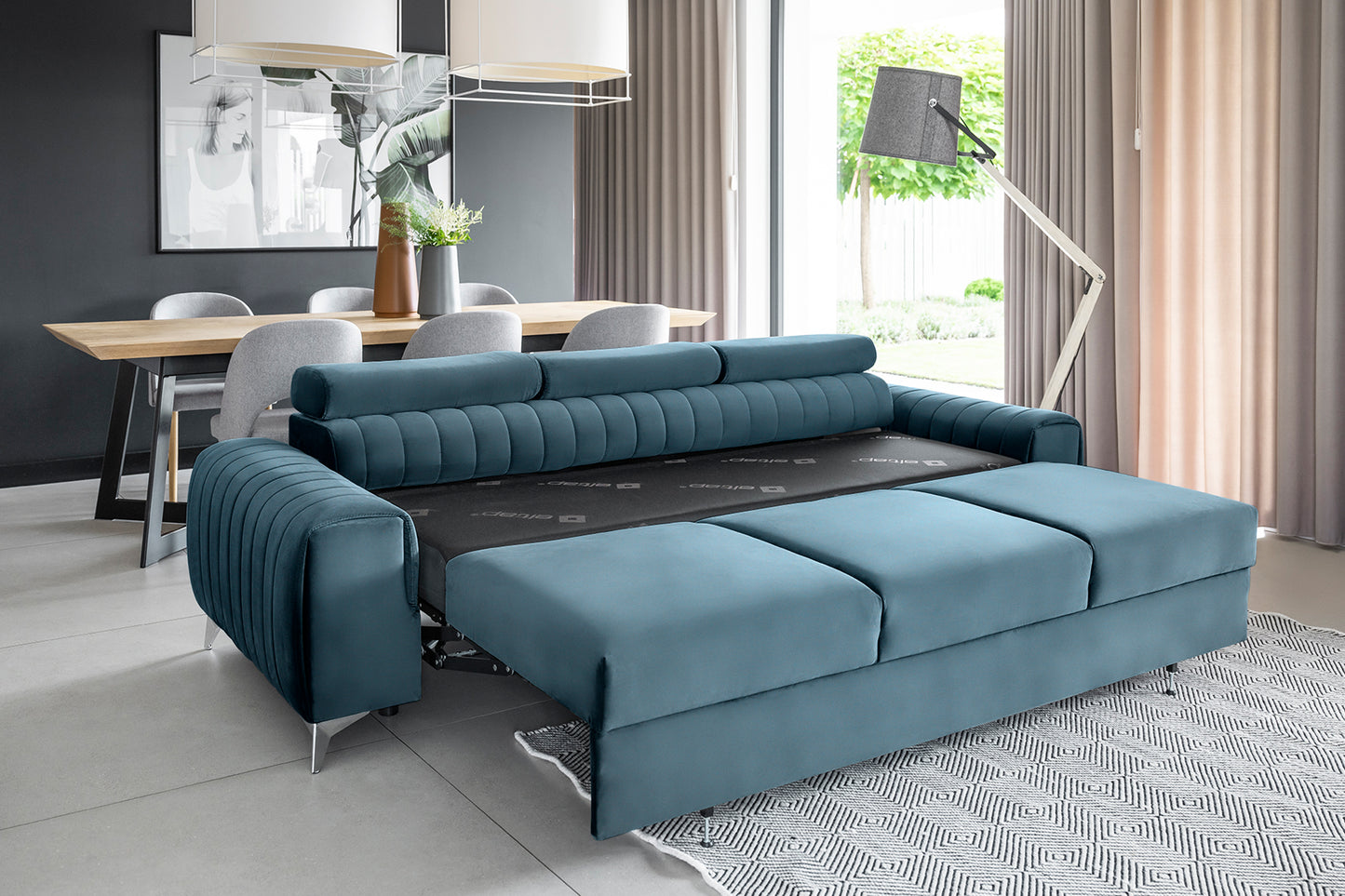 Laurence 3 Seater Velvet Sleeper Sofa - Teal Blue