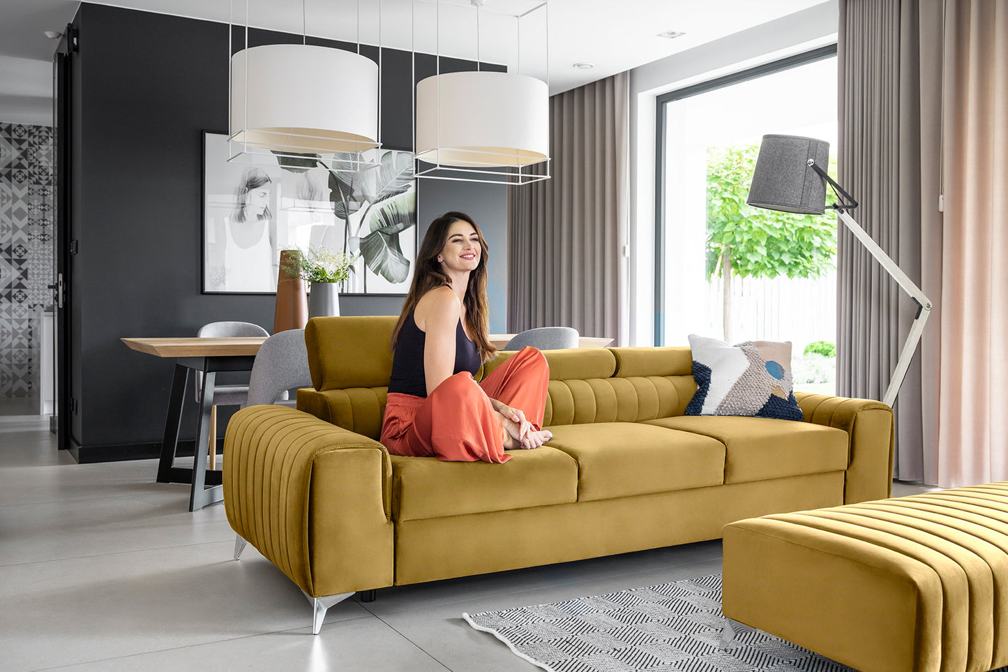 Laurence 3 Seater Velvet Sleeper Sofa - Mustard