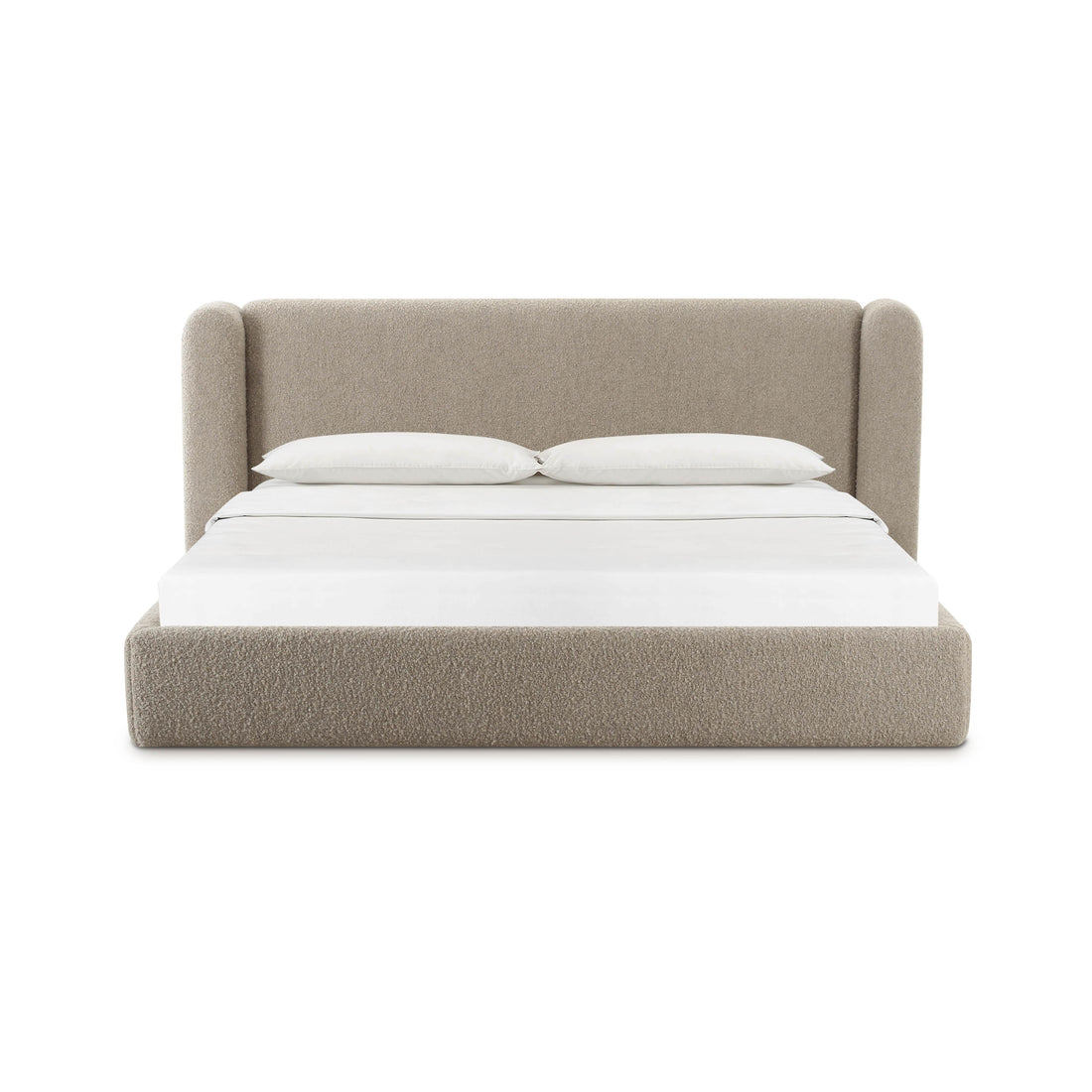 ReForm Creative Home Duru Upholstered Performance Grade Platform Boucle Bed - Taupe. Free Delivery-USA & CANADA