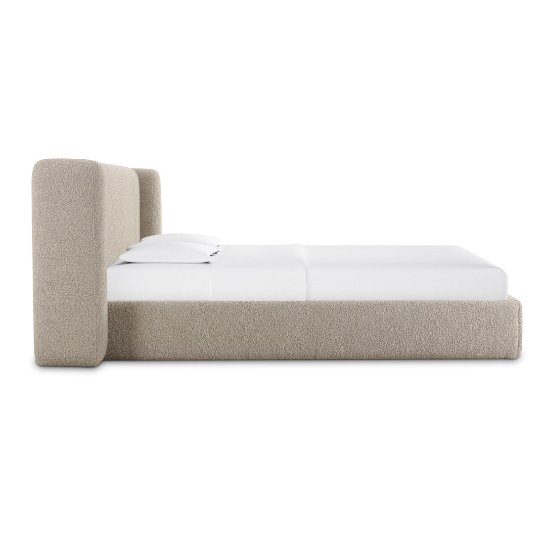 ReForm Creative Home Duru Upholstered Performance Grade Platform Boucle Bed - Taupe. Free Delivery-USA & CANADA